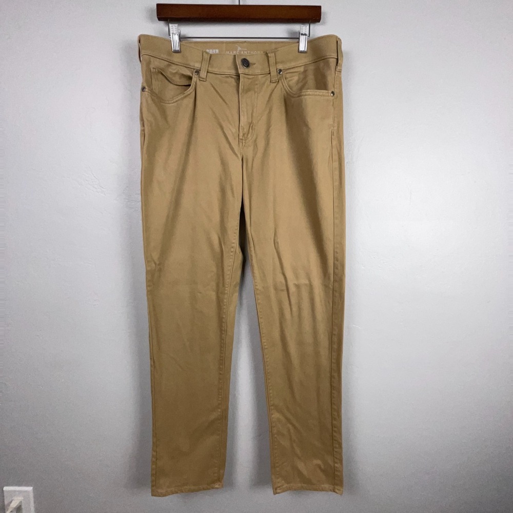 Marc Anthony Flex + Slim Straight Pants Men 34x34 (Fits 34x32) Chinos Jeans Tan